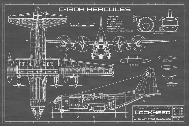 C-130 Hercules Airplane | Black by Action Blueprints wall art