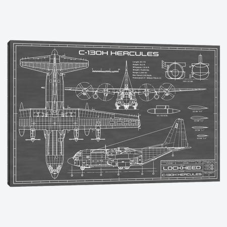 C-130 Hercules Airplane | Black Canvas Print #ABP23} by Action Blueprints Canvas Art