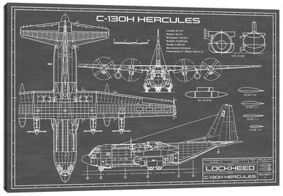 C-130 Hercules Airplane | Black Canvas Art Print - Action Blueprints