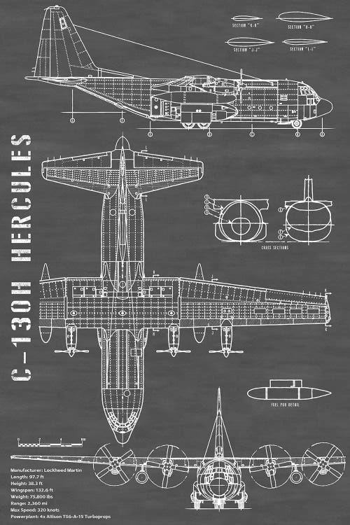 C-130 Hercules Airplane | Black - Portrait