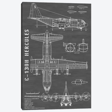 C-130 Hercules Airplane | Black - Portrait Canvas Print #ABP24} by Action Blueprints Canvas Art Print