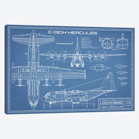C-130 Hercules Airplane Blueprint Canvas Print #ABP25} by Action Blueprints Canvas Print