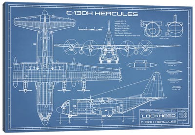 C-130 Hercules Airplane Blueprint Canvas Art Print - Action Blueprints