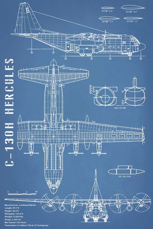 C-130 Hercules Airplane Blueprint - Portrait