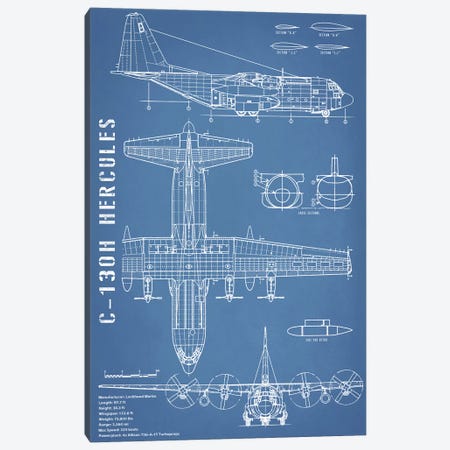 C-130 Hercules Airplane Blueprint - Portrait Canvas Print #ABP26} by Action Blueprints Art Print