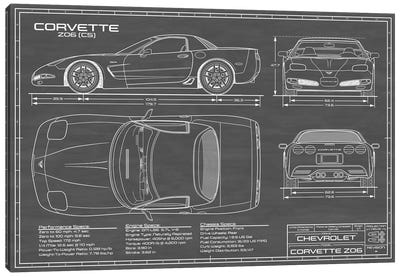 Corvette (C5) Z06 Black Canvas Art Print - Automobile Blueprints