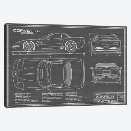 Corvette (C5) Z06 Black Canvas Print #ABP27} by Action Blueprints Canvas Art Print