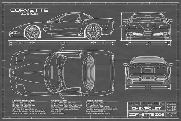 Automobile Blueprints: Corvette (C5) Z06 Black by Action Blueprints