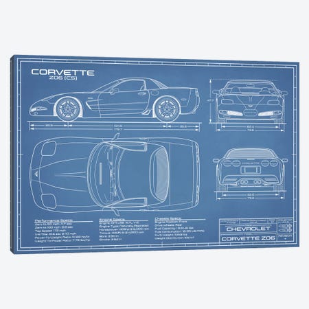 Corvette (C5) Z06 Blueprint Canvas Print #ABP28} by Action Blueprints Canvas Artwork