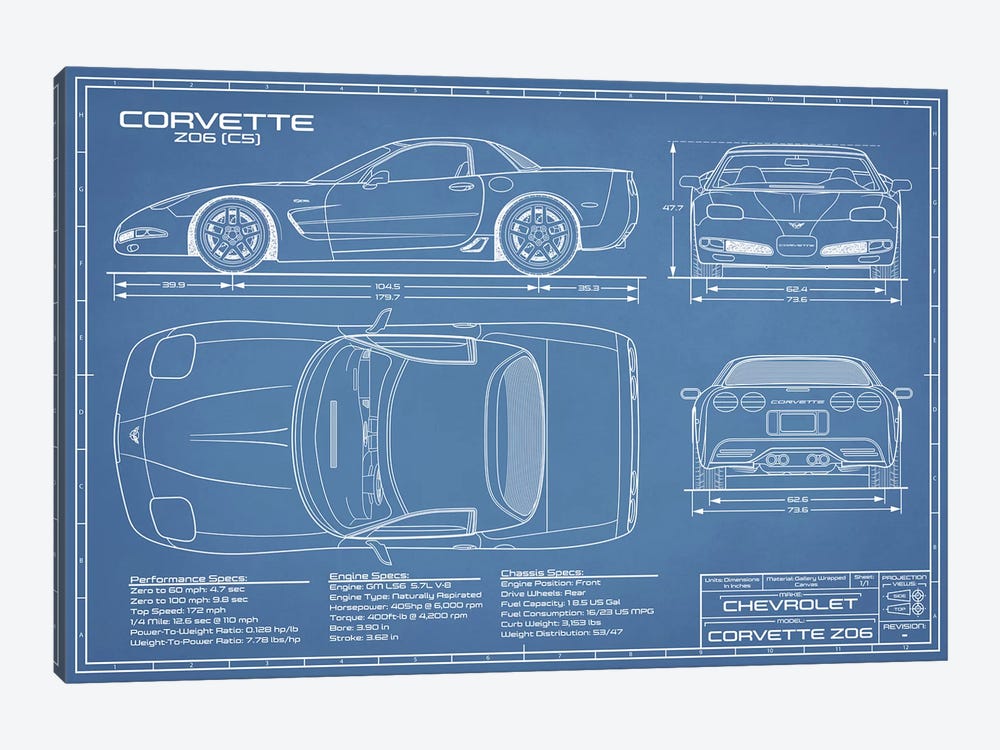 Corvette (C5) Z06 Blueprint by Action Blueprints 1-piece Art Print