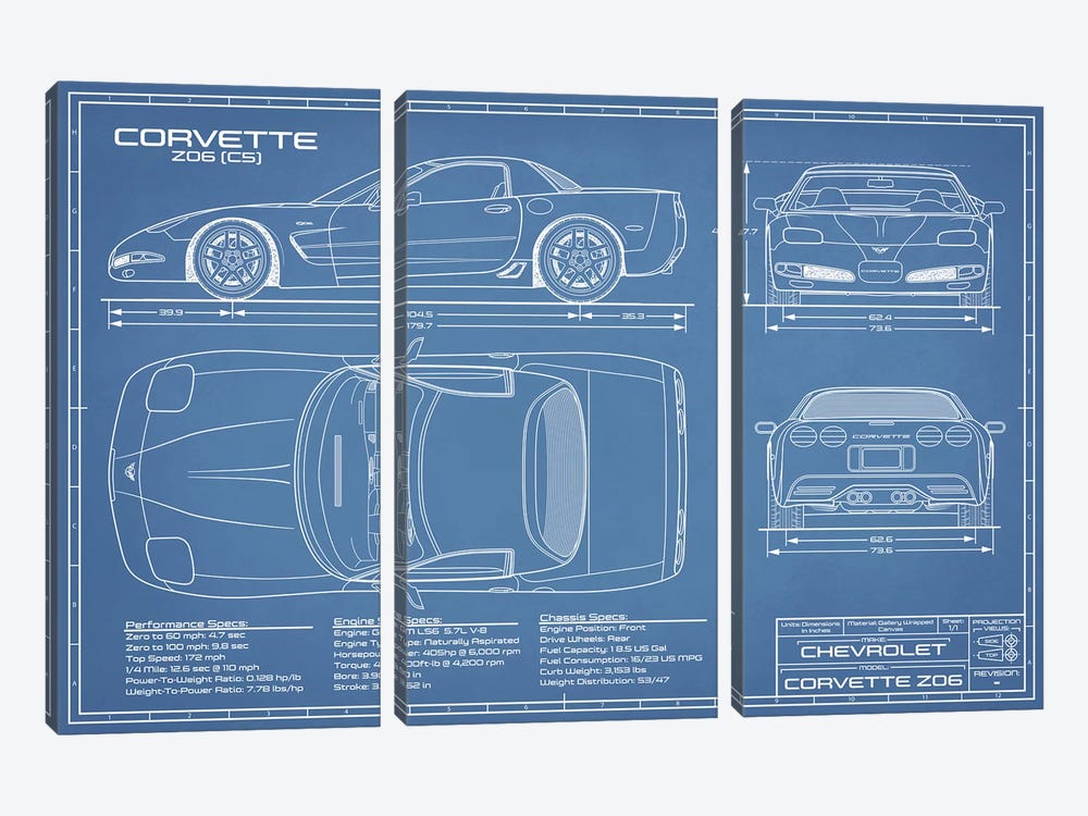 Corvette (C5) Z06 Blueprint by Action Blueprints 3-piece Art Print