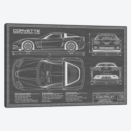 Corvette (C6) Grand Sport Black Canvas Print #ABP29} by Action Blueprints Canvas Art