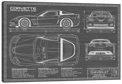 Corvette (C6) Grand Sport Black Canvas Art Print - Blueprints & Patent Sketches