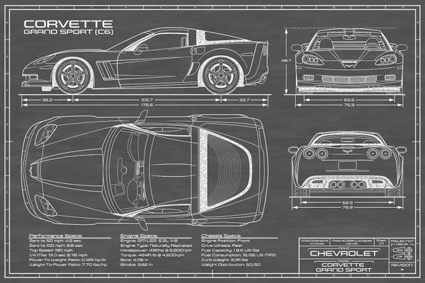 Automobile Blueprints: Corvette (C6) Grand Sport Black by Action Blueprints