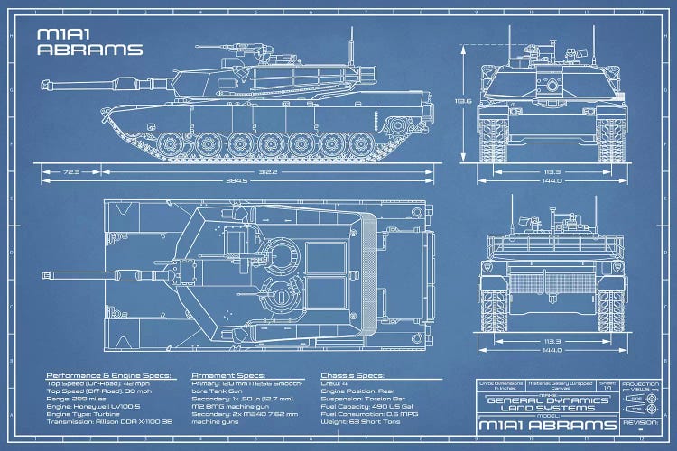 1980 M1A1 Abrams Battle Tank Blueprint