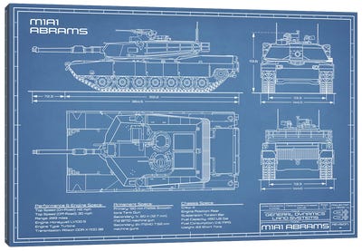 1980 M1A1 Abrams Battle Tank Blueprint Canvas Art Print - Weapon Blueprints