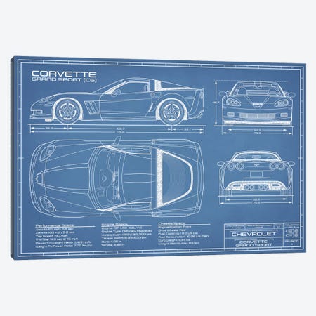 Corvette (C6) Grand Sport Blueprint Canvas Print #ABP30} by Action Blueprints Canvas Print