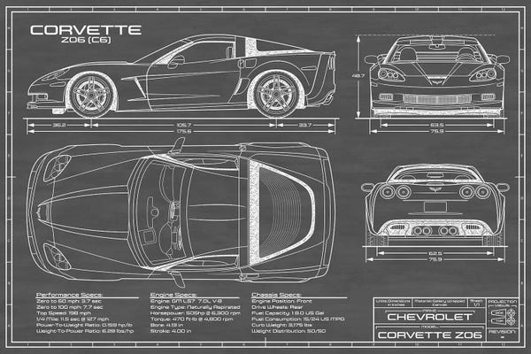 Blueprints & Patent Sketches: Corvette (C6) Z06 Black by Action Blueprints
