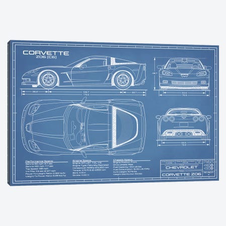 Corvette (C6) Z06 Blueprint Canvas Print #ABP32} by Action Blueprints Art Print