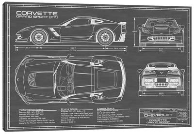 Corvette (C7) Grand Sport Black Canvas Art Print - Blueprints & Patent Sketches