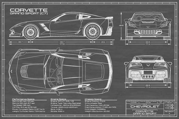 Automobile Blueprints: Corvette (C7) Grand Sport Black by Action Blueprints