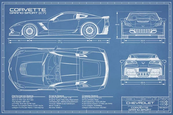 Automobile Blueprints: Corvette (C7) Grand Sport Blueprint by Action Blueprints