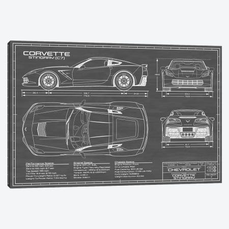 Corvette (C7) Stingray Black Canvas Print #ABP35} by Action Blueprints Canvas Art