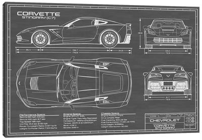 Corvette (C7) Stingray Black Canvas Art Print - Action Blueprints