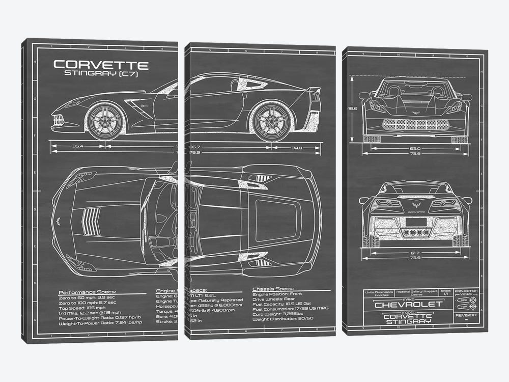 Corvette (C7) Stingray Black by Action Blueprints 3-piece Art Print