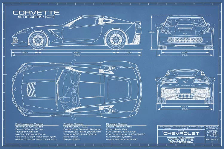 Corvette (C7) Stingray Blueprint by Action Blueprints wall art