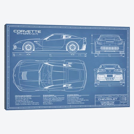 Corvette (C7) Stingray Blueprint Canvas Print #ABP36} by Action Blueprints Canvas Art