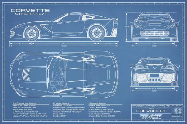 Automobile Blueprints: Corvette (C7) Stingray Blueprint by Action Blueprints