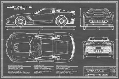 Corvette (C7) Z06 Black by Action Blueprints metal wall art