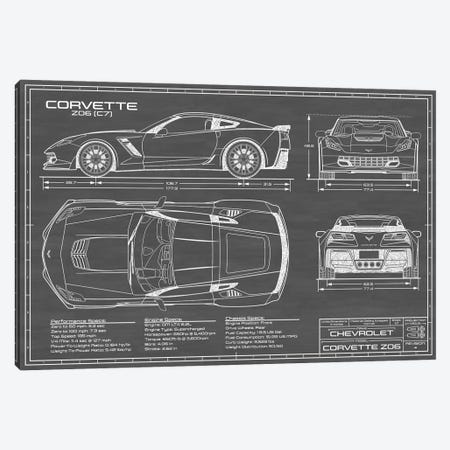 Corvette (C7) Z06 Black Canvas Print #ABP37} by Action Blueprints Canvas Art