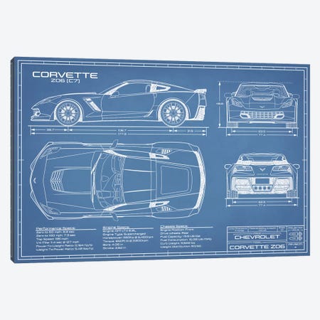Corvette (C7) Z06 Blueprint Canvas Print #ABP38} by Action Blueprints Art Print