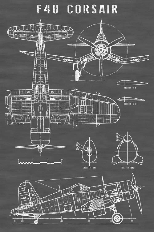 F4U Corsair Vintage Navy Airplane | Black by Action Blueprints wall art