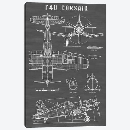 F4U Corsair Vintage Navy Airplane | Black Canvas Print #ABP39} by Action Blueprints Canvas Print