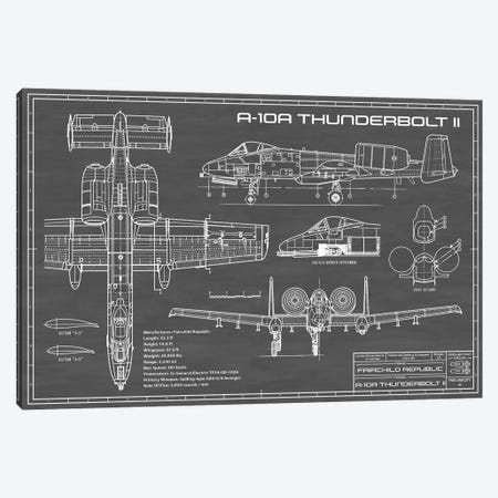 A-10 Thunderbolt II [Warthog] Airplane | Black Canvas Print #ABP3} by Action Blueprints Canvas Print
