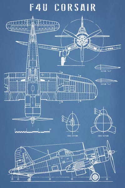 Blueprints & Patent Sketches: F4U Corsair Vintage Navy Airplane Blueprint by Action Blueprints