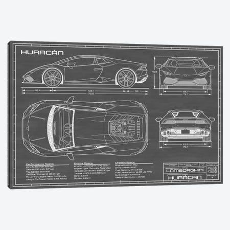 Lamborghini Huracan LP 610-4 | Black Canvas Print #ABP41} by Action Blueprints Canvas Wall Art