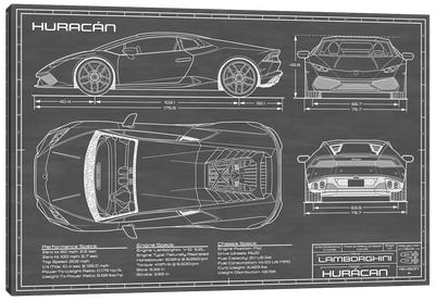 Lamborghini Huracan LP 610-4 | Black Canvas Art Print - Action Blueprints
