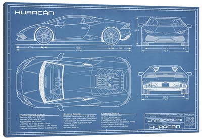 Lamborghini Huracan LP 610-4 Blueprint Canvas Art Print - Automobile Blueprints