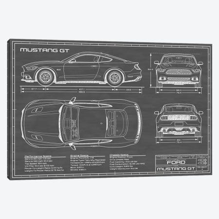 Mustang GT (2015-2017) Black Canvas Print #ABP43} by Action Blueprints Canvas Wall Art