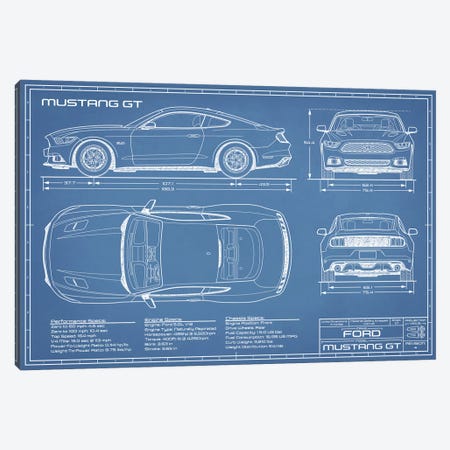 Mustang GT (2015-2017) Blueprint Canvas Print #ABP44} by Action Blueprints Canvas Print