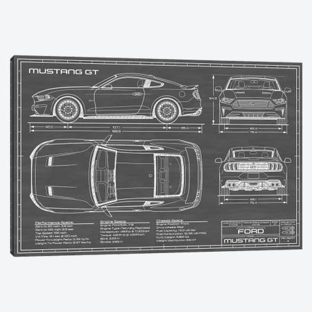 Mustang GT (2018-2020) Black Canvas Print #ABP45} by Action Blueprints Canvas Print