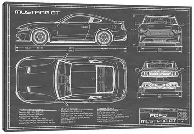 Mustang GT (2018-2020) Black Canvas Art Print - Automobile Blueprints