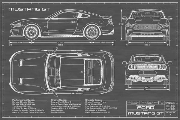 Automobile Blueprints: Mustang GT (2018-2020) Black by Action Blueprints