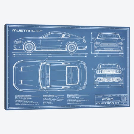 Mustang GT (2018-2020) Blueprint Canvas Print #ABP46} by Action Blueprints Canvas Art Print