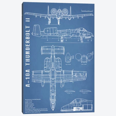 A-10 Thunderbolt II [Warthog] Airplane | Black - Portrait Canvas Print #ABP4} by Action Blueprints Canvas Artwork