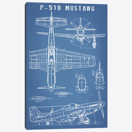 P-51 Mustang Vintage Airplane Blueprint Canvas Print #ABP50} by Action Blueprints Art Print